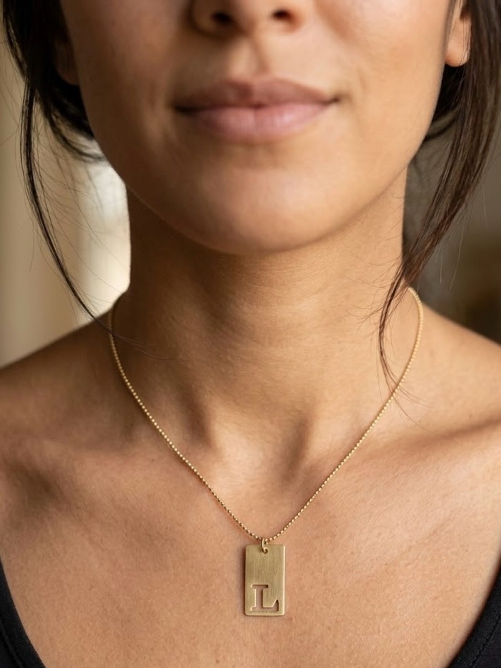 Gold Cutout Initial L Plate Pendant Necklace | Minimalist Layering Chain